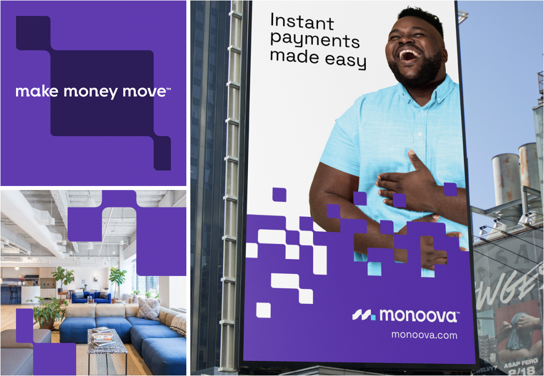 Monoova's new logo and vibrant brand elements representing innovation and stability in Australia’s payment ecosystem.